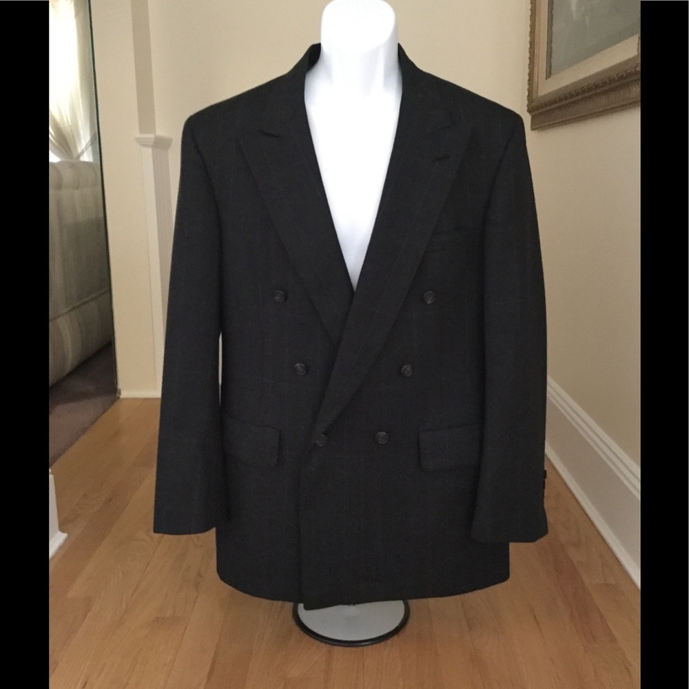 Bill Blass Vintage Dk Gray Plaid Suit Jkt., Sz 42R